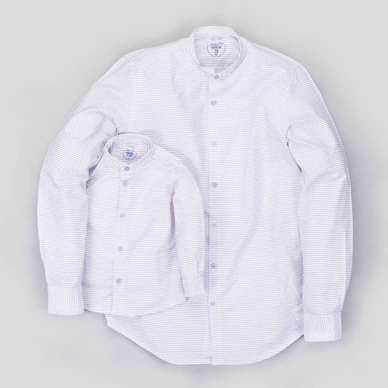 Mandarin Collar purple stripes white shirt for father son