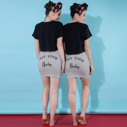 Not Your Baby, Matching Black And White Striped Skirts For Bffs