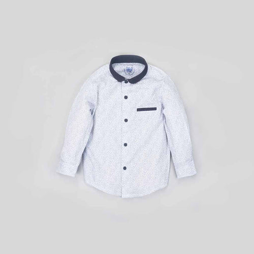 Father/Son Mandarin layered collar white printed shirt