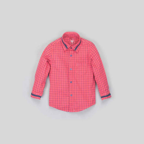 Red/blue checks button down collar shirt for father son