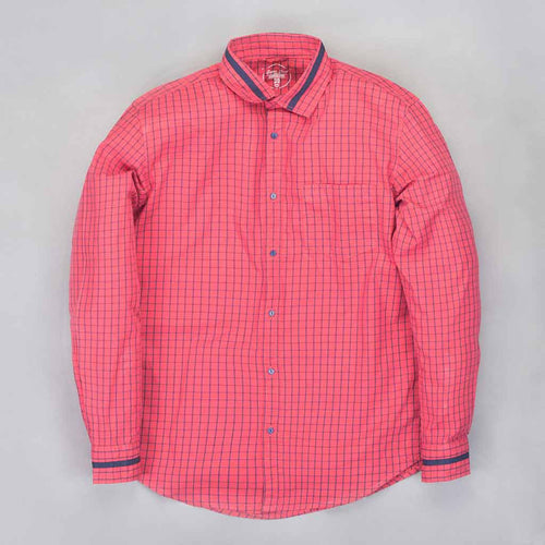 Red/blue checks button down collar shirt for father son