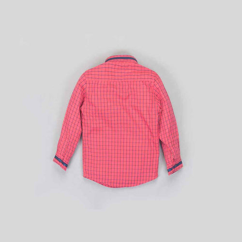 Red/blue checks button down collar shirt for father son