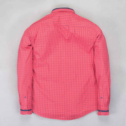 Red/blue checks button down collar shirt for father son