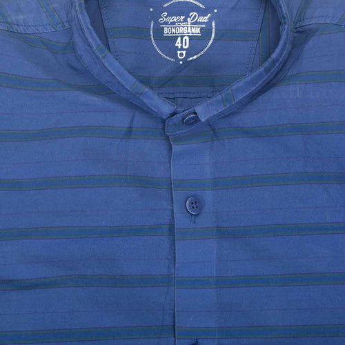 Navy Blue Stripes Mandarin Matching Dad & Son Shirt