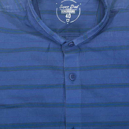 Father Son Navy Blue Stripes mandarin collar shirt