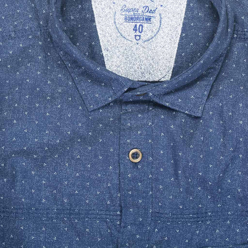 Father/Son Navy Blue Printed Denim shirt with metal button