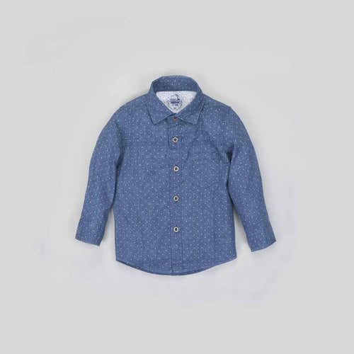 Father/Son Navy Blue Printed Denim shirt with metal button