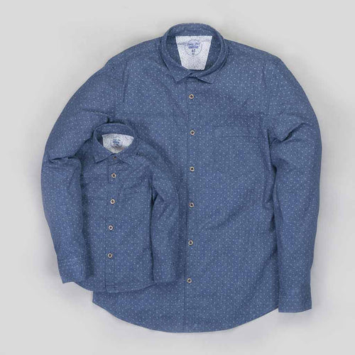 Father/Son Navy Blue Printed Denim shirt with metal button