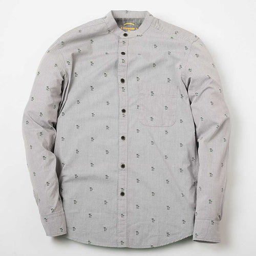 Grey Printed Mandarin Collar Father And Son Matching Shirt