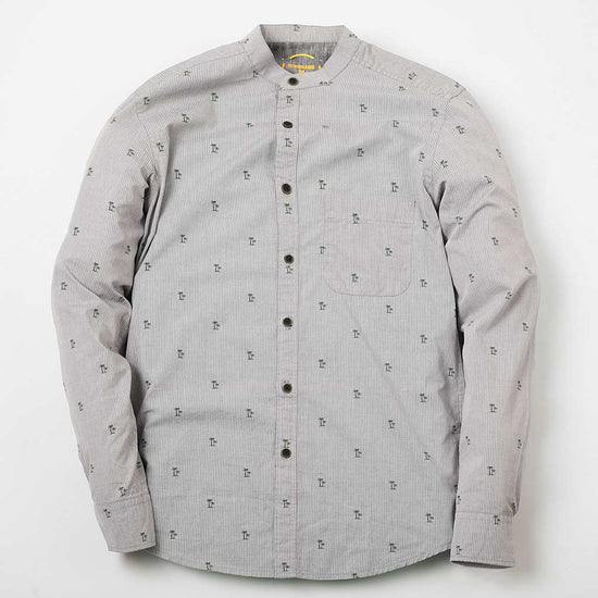 Grey Printed Mandarin Collar Shirt For Men