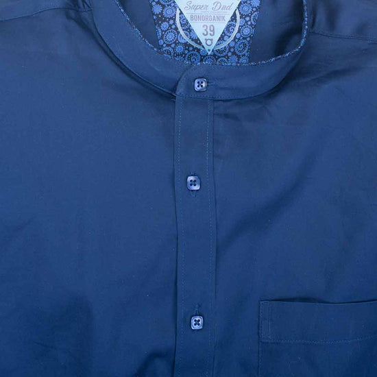 Blue Cotton Satin Mandarin collar Shirt For Father/Son