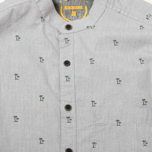 Grey Printed Mandarin Collar Father And Son Matching Shirt