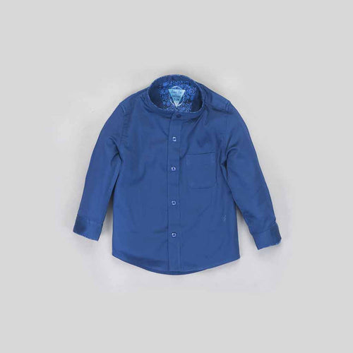 Blue Cotton Satin Mandarin collar Shirt For Father/Son