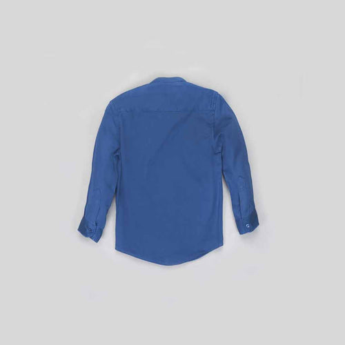 Blue Cotton Satin Mandarin collar Shirt For Father/Son