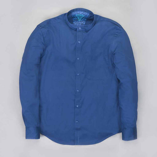 Blue Cotton Satin Mandarin collar Shirt For Father/Son