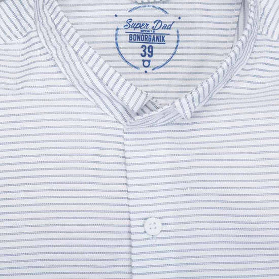 Father Son White striped mandarin collar shirt