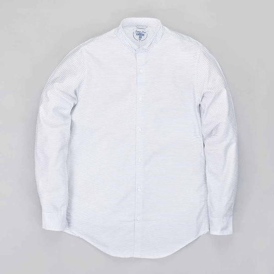Father Son White striped mandarin collar shirt