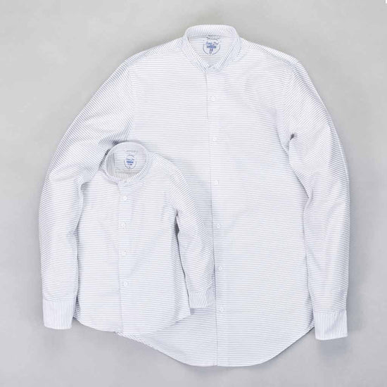 Father Son White striped mandarin collar shirt