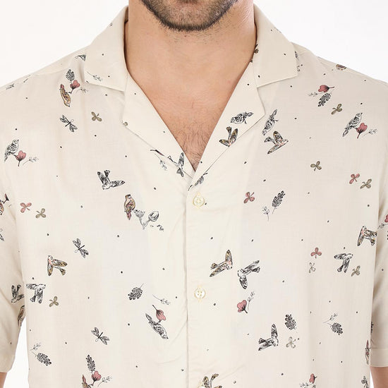 Flower And Bird Print, Half Sleeves Matching Shirts For Dad And Son