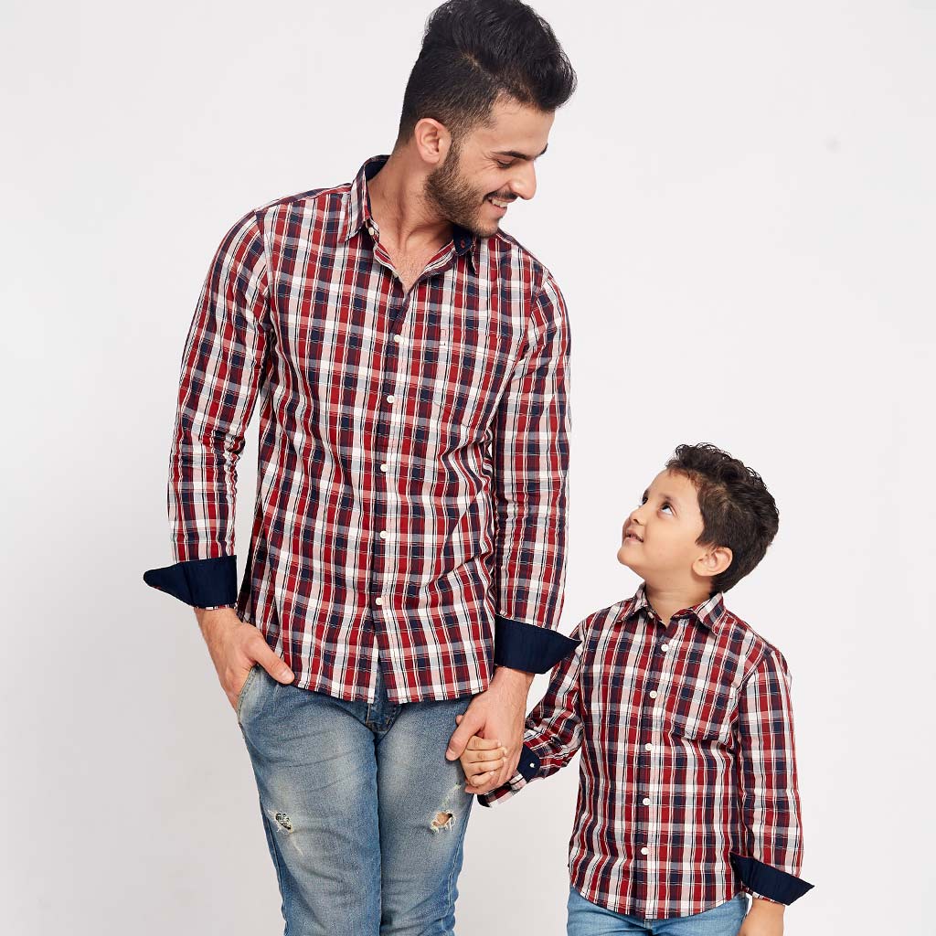 Red And Chequered, Matching Shirts For Dad And Son Red And Chequered, Matching Shirts For Dad And Son