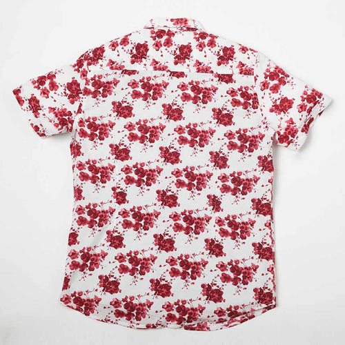 Floral Print Short Sleeve Matching Shirt In White For Dad And Son