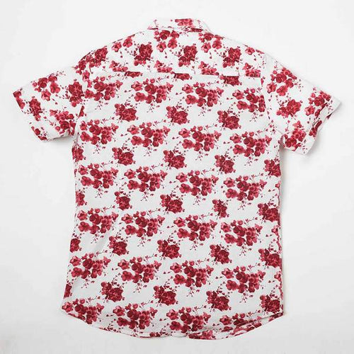 Floral Print Short Sleeve Shirt In White For Boy