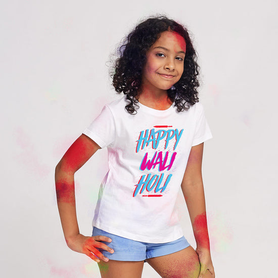 Happy Wali Holi Matching Tees For Girl