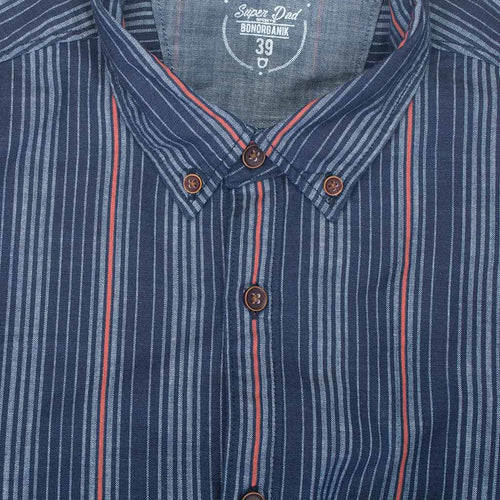 Father Son Coloured stripes washed denim full sleeve shirt