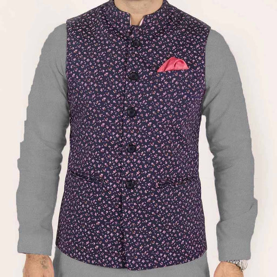 Men's Premium Lavender Floral Printed Bandi/Ethnic Waist Coat
