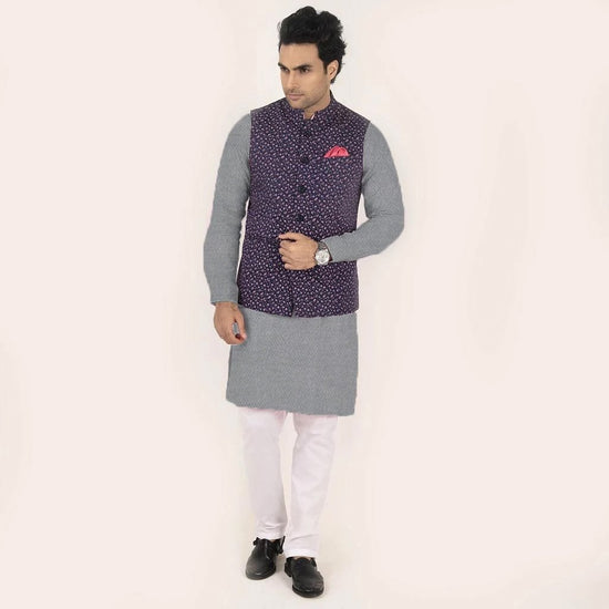 Men's Premium Lavender Floral Printed Bandi/Ethnic Waist Coat