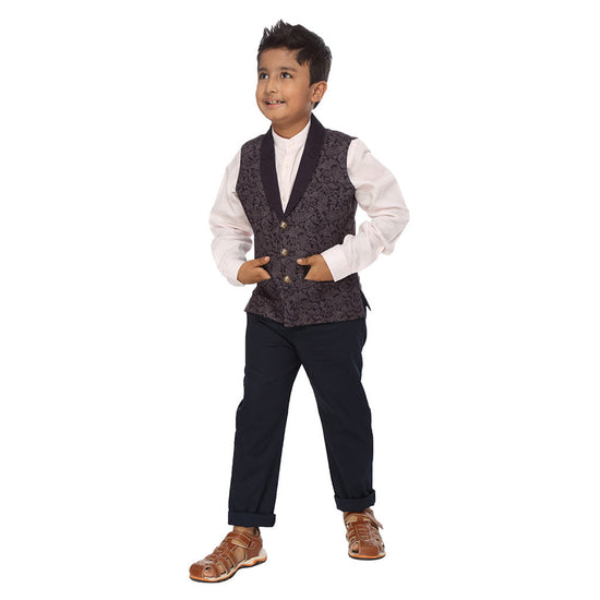 Paisley print mauve shawl collar jacket with pink linen shirt set for father son