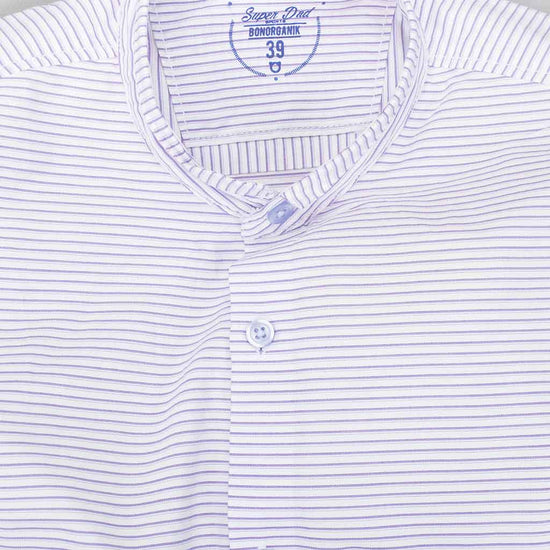 Purple/Beige stripes white Mandarin Collar Shirt for father son