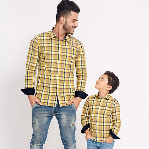 Yellow And Chequered, Matching Shirts For Dad And Son