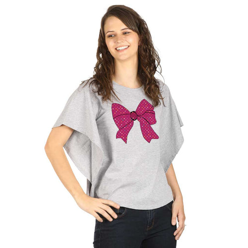 Bow Tie Gray Kimono Sleeve Printed Top For Mom Daughter