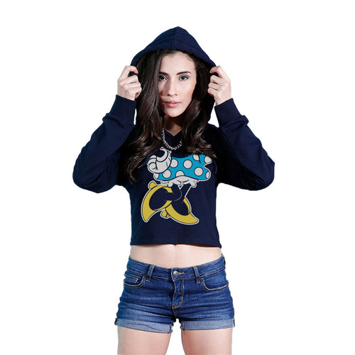 Minni Mouse Navy Crop Hoodie For Women