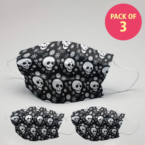 Men Skulls Printed Protective Masks( Set Of 3)