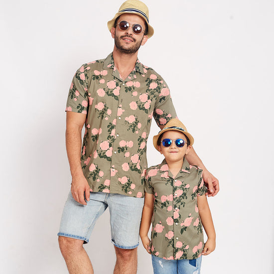 Pink Roses , Matching Shirts For Dad And Son
