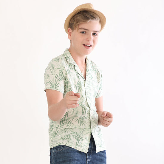 Palm Leaves Print Half Sleeves Shirt For Boy