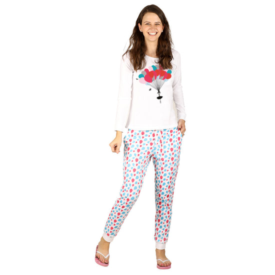 Balloon Print Knitted Nightwear For Women