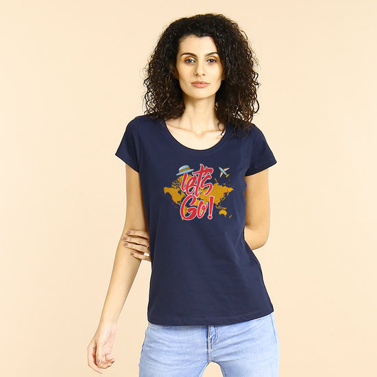 Let's Go, Matching Navy Blue Travel Tees For Women