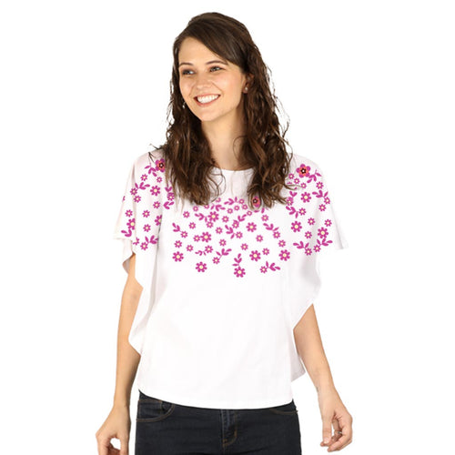 Flower White Kimono sleeve printed knitted top for mom daughter