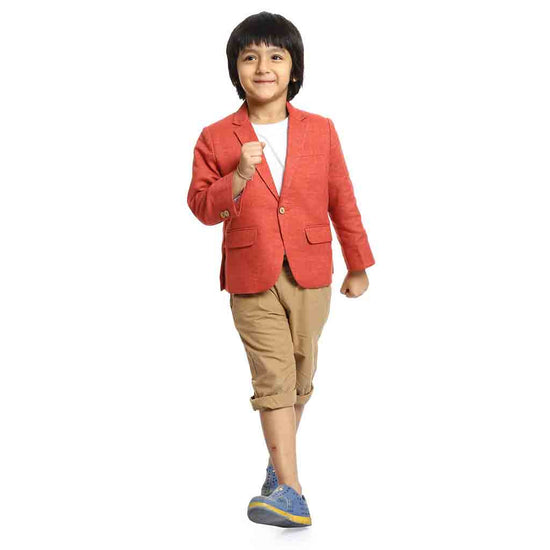 Reddish-Orange single button regular fit blazer for Father-Son