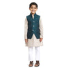 Bottle Green Overlap bandi with beige kurta pyjama set for Father-Son