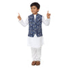 Blue Abstract print notch lapel jacket with white kurta pyjama set for father-son