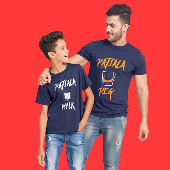 Navy Patiala Peg/Milk Father-Son Tees