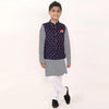 Brown Beads On Blue Bandi With light grey kurta & white Pyjama Set For Son