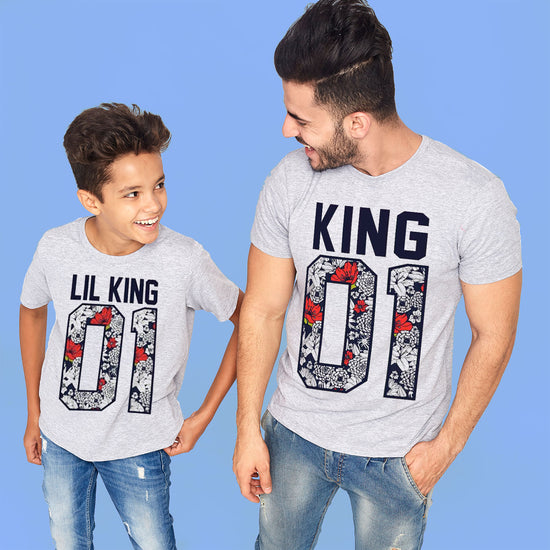 Grey Melange King01/Lil King01 Father-Son Tees