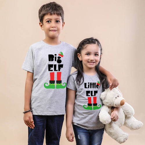 Big elf,little elf grey, Brother and sister matching tees