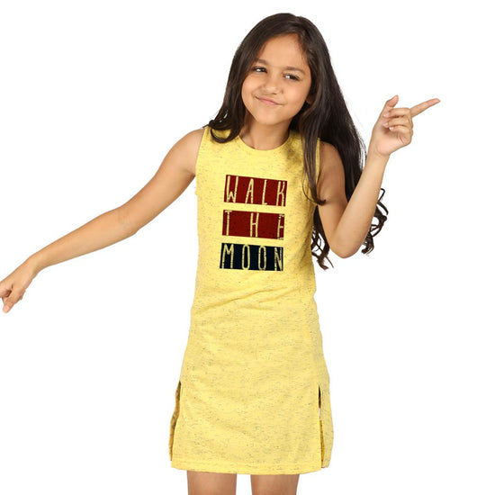 Yellow front slit long knitted top for mom daughter for daughter