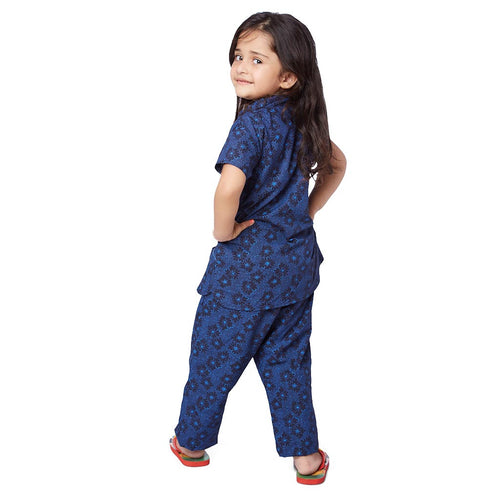 Navy Blue cotton print sleepwear set